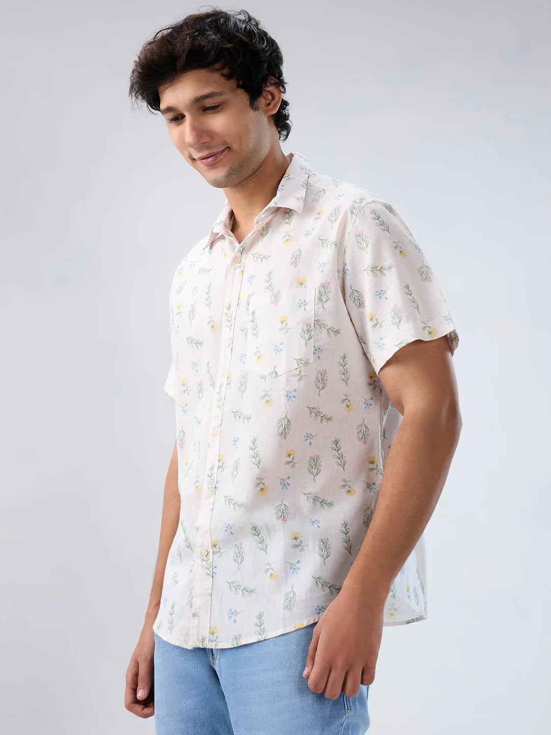 Men Shirt Print Off White Regular Fit