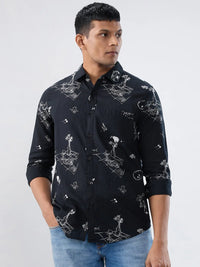 Men Shirt Print Black Regular Fit