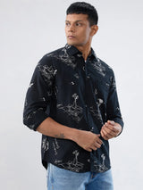 Men Shirt Print Black Regular Fit