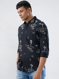 Men Shirt Print Black Regular Fit