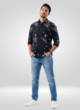 Men Shirt Print Black Regular Fit