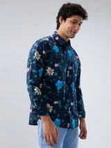 Men Shirt Print Blue Navy Regular Fit