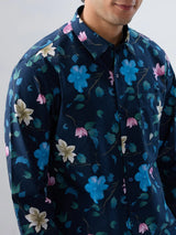 Men Shirt Print Blue Navy Regular Fit