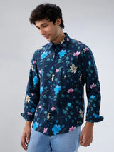 Men Shirt Print Blue Navy Regular Fit
