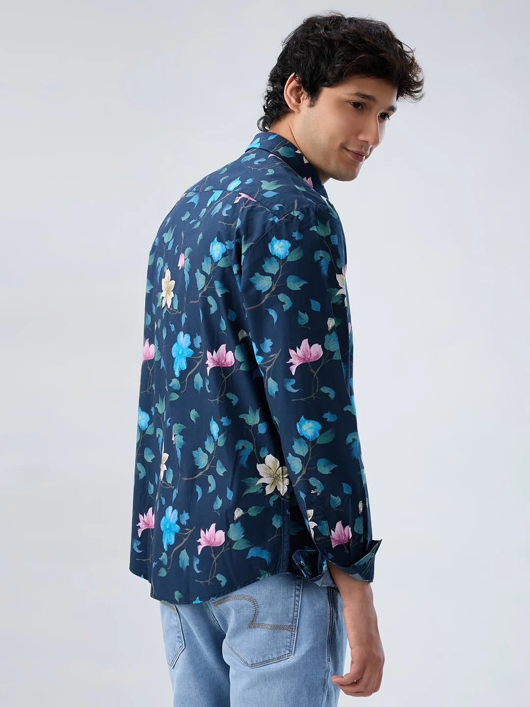 Men Shirt Print Blue Navy Regular Fit