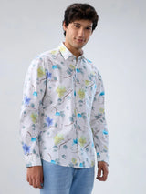 Men Shirt Print Off White Regular Fit