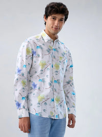 Men Shirt Print Off White Regular Fit