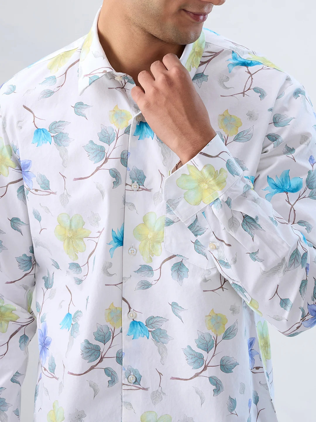 Men Shirt Print Off White Regular Fit