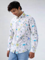 Men Shirt Print Off White Regular Fit
