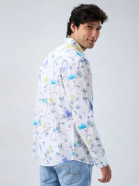 Men Shirt Print Off White Regular Fit