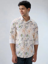 Men Shirt Print Off White Regular Fit