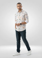 Men Shirt Print Off White Regular Fit