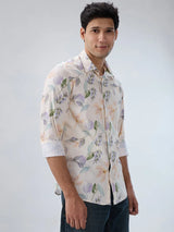 Men Shirt Print Off White Regular Fit