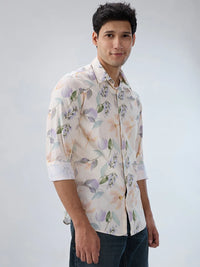Men Shirt Print Off White Regular Fit