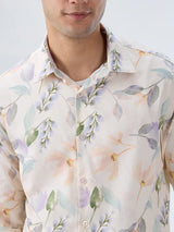Men Shirt Print Off White Regular Fit