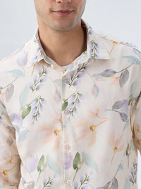 Men Shirt Print Off White Regular Fit