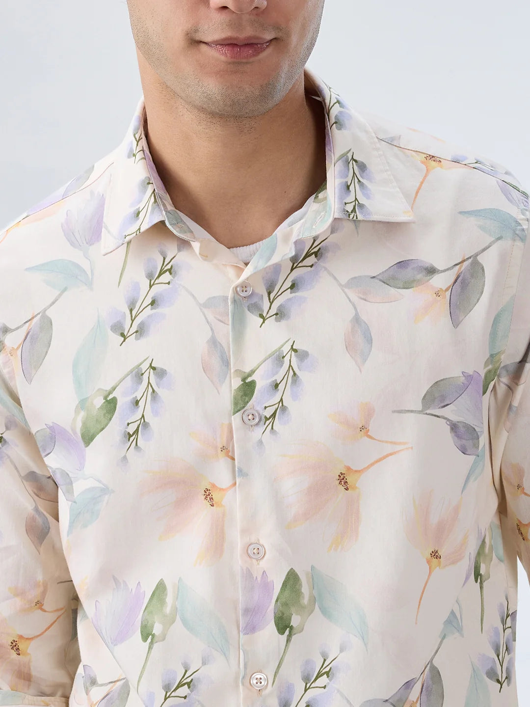 Men Shirt Print Off White Regular Fit