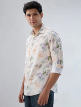 Men Shirt Print Off White Regular Fit