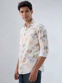 Men Shirt Print Off White Regular Fit