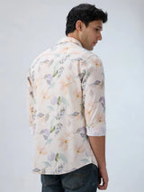 Men Shirt Print Off White Regular Fit