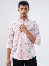 Men Shirt Print Pink Regular Fit