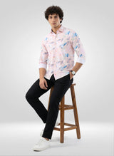 Men Shirt Print Pink Regular Fit