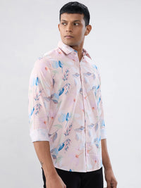 Men Shirt Print Pink Regular Fit
