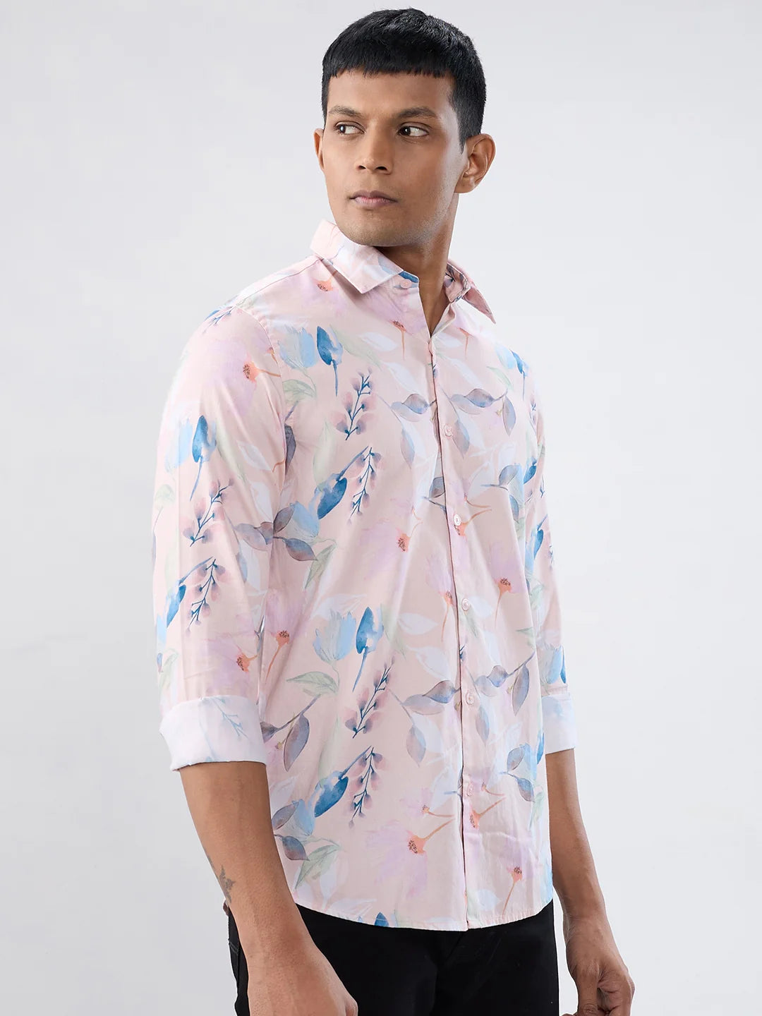 Men Shirt Print Pink Regular Fit