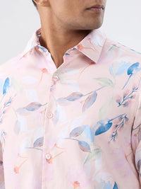 Men Shirt Print Pink Regular Fit