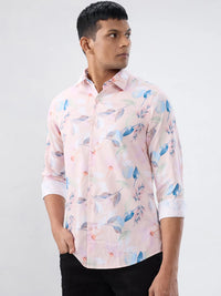 Men Shirt Print Pink Regular Fit