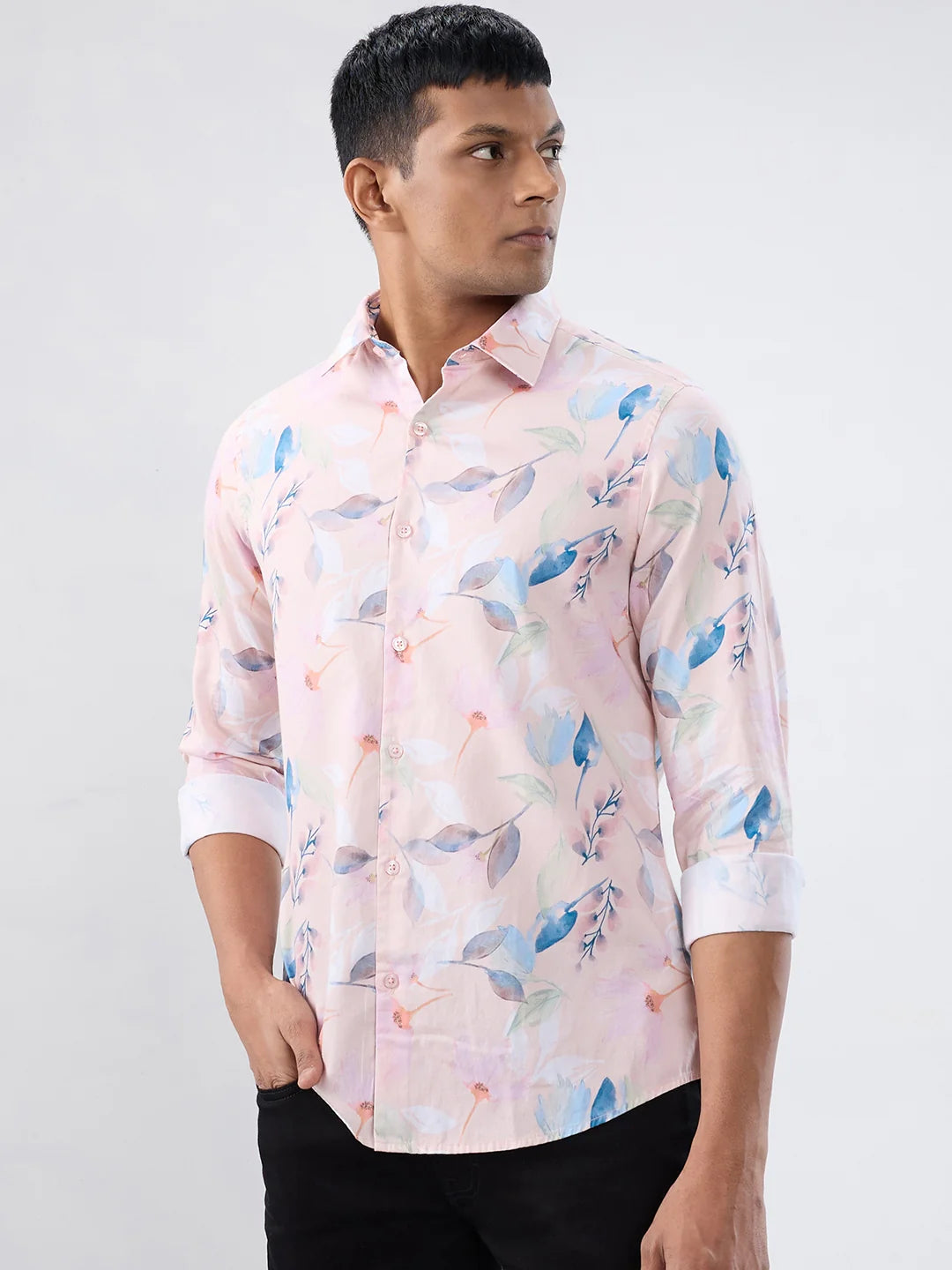 Men Shirt Print Pink Regular Fit