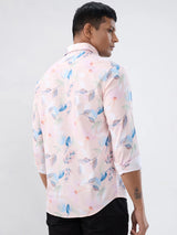 Men Shirt Print Pink Regular Fit