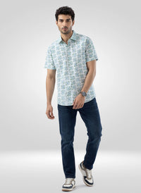 Men Shirt Print Green Regular Fit