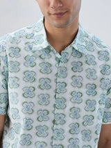 Men Shirt Print Green Regular Fit