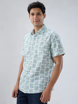 Men Shirt Print Green Regular Fit