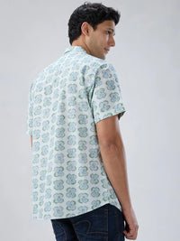 Men Shirt Print Green Regular Fit