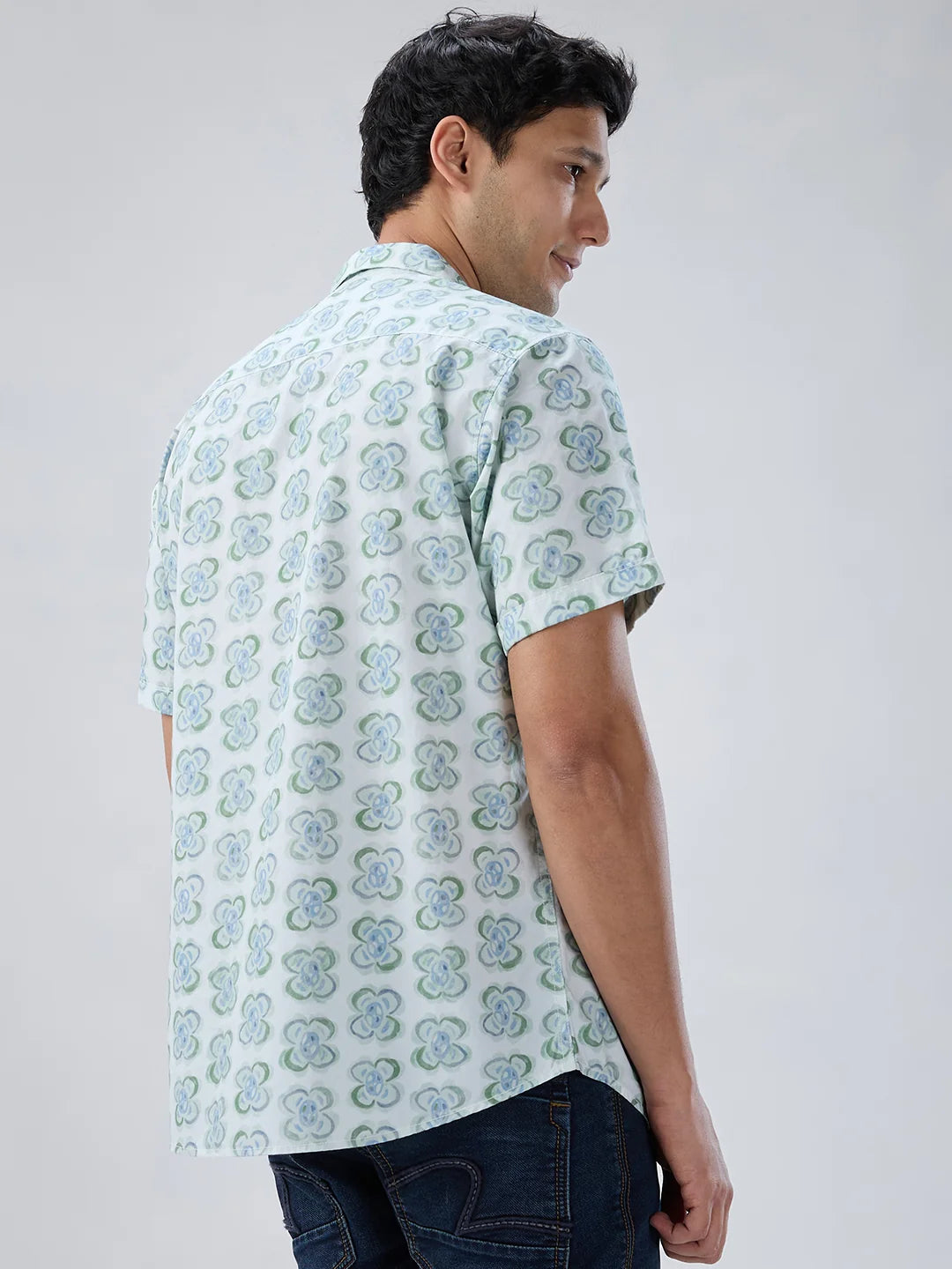 Men Shirt Print Green Regular Fit