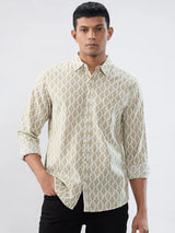 Men Shirt Print Beige Regular Fit