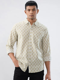 Men Shirt Print Beige Regular Fit