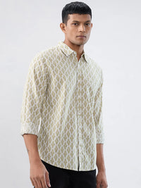 Men Shirt Print Beige Regular Fit