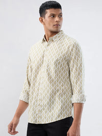 Men Shirt Print Beige Regular Fit
