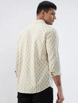 Men Shirt Print Beige Regular Fit