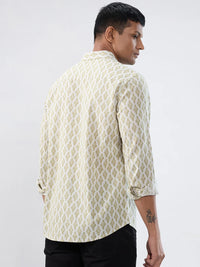 Men Shirt Print Beige Regular Fit