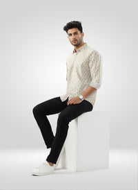 Men Shirt Print Beige Regular Fit