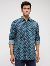 Men Shirt Print Blue Regular Fit
