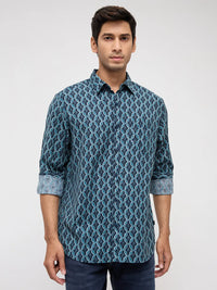 Men Shirt Print Blue Regular Fit