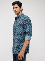 Men Shirt Print Blue Regular Fit
