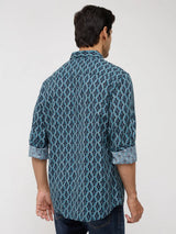 Men Shirt Print Blue Regular Fit