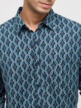 Men Shirt Print Blue Regular Fit