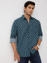 Men Shirt Print Blue Regular Fit